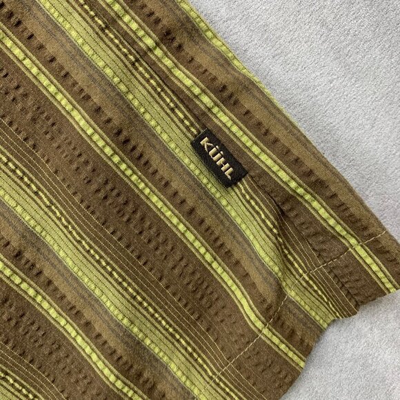 Kuhl Men Shirt Medium Brown Yellow Vertical Striped Button Up Seersucker Outdoor - Picture 7 of 9